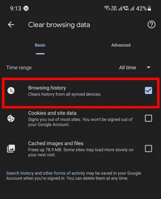 Chrome Clear Browsing Data Android