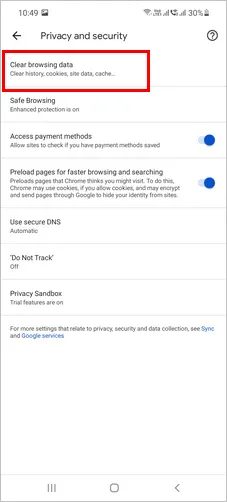 Chrome Clear Browsing Data Android