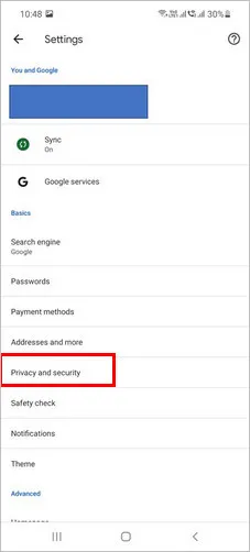 Chrome Privacy Settings Android