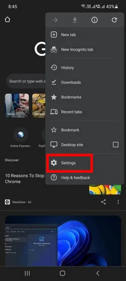 Chrome Settings Android