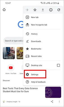 Chrome Settings Android