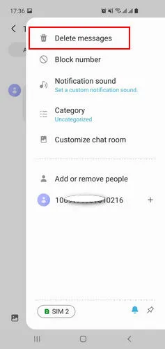 delete android messages from sim card