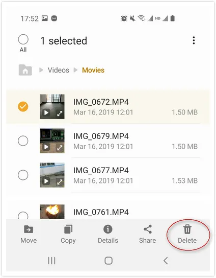 delete video files android