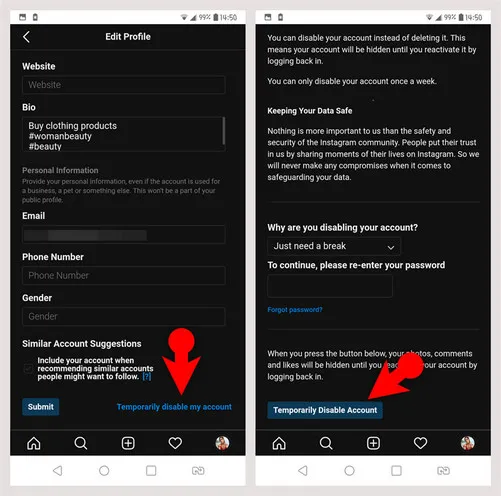 Delete Instagram Account Temporarily on Android