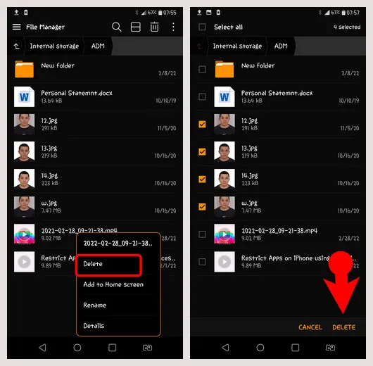 Delete File in Downloads on Android Phone