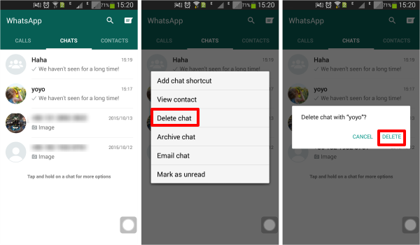 how to delete chat on whatsapp android
