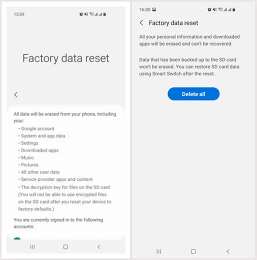 android factory reset