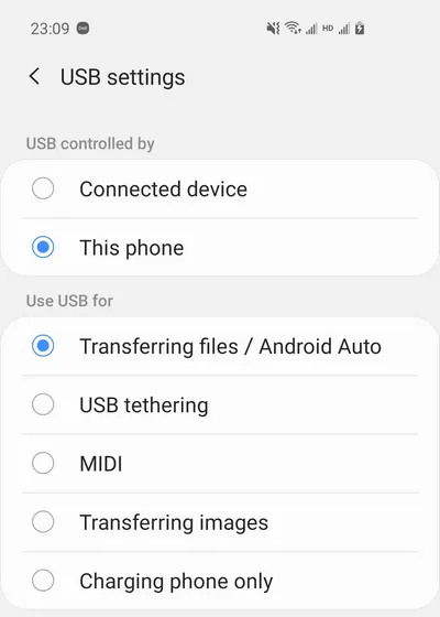 android file transfer mode