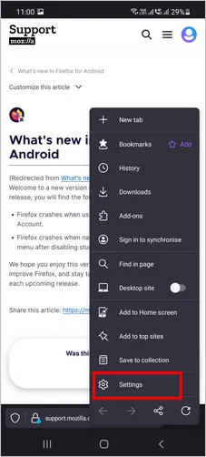 Firefox Settings Android