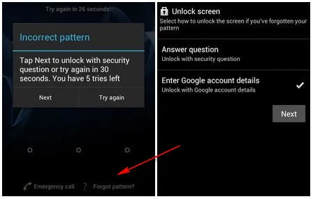forgot pattern android