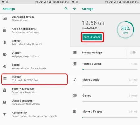 free up space android