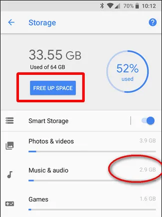 free up space on android