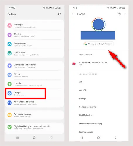 Manage Google Account on Android
