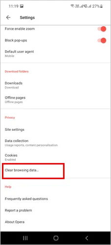 Opera Delete Browsing Data Android