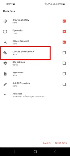 Opera Delete Cookies Android