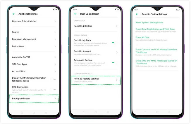 oppo factory reset
