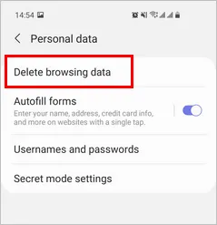 Samsung Internet Browser Delete Browsing Data Android