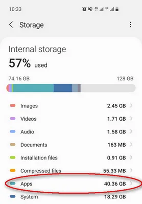 app storage on samsung phone