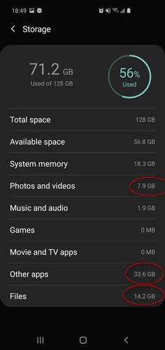 samsung smartphone storage graph 