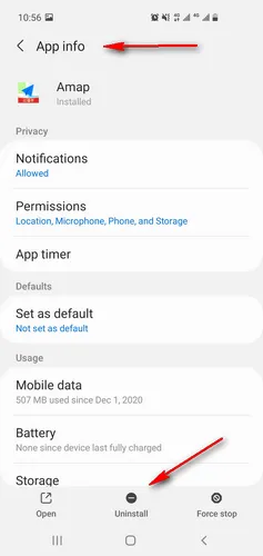 uninstall apps from settings