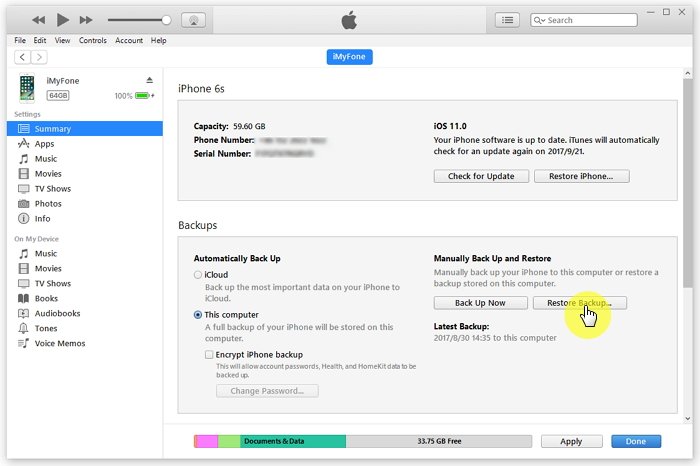 restore from itunes backup