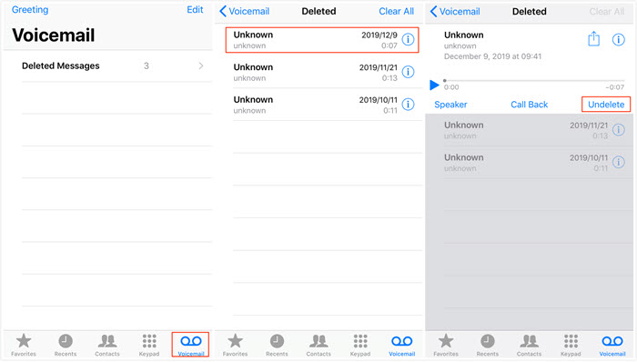 undelete voicemail on iphone